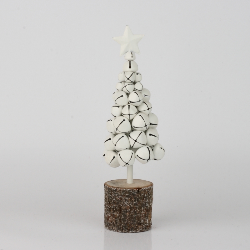 Vianočné dekorácie stromček z rolničiek biely 26cm