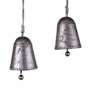 Vianočné dekorácie závesný zvonček s hviezdou 10.5cm