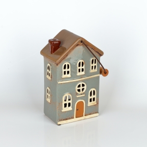 Vianočný domček 11 okien šedý, hnedá strecha