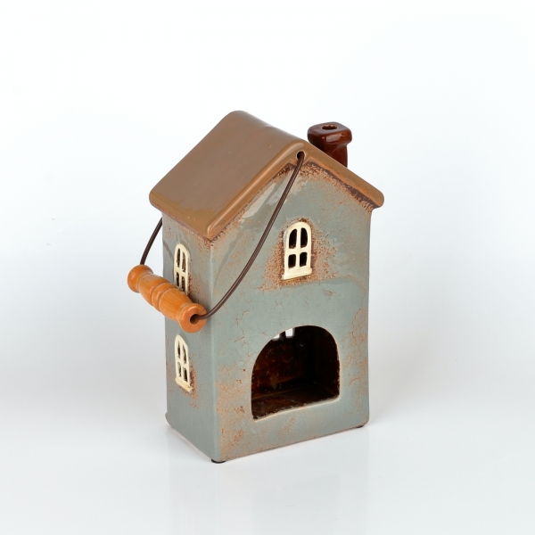 Vianočný domček 11 okien šedý, hnedá strecha