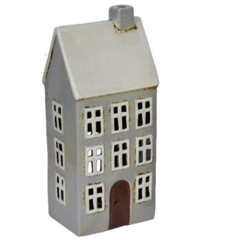 Vianočný domček na čajovú sviečku šedý