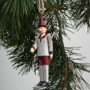 Vánoční dřevěná ozdoba na stromeček pinokio bílý 12cm