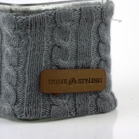 Vianočný kalíšok na sviečku hranatý sklo + vlna šedá