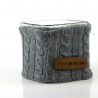 Vianočný kalíšok na sviečku hranatý sklo + vlna šedá