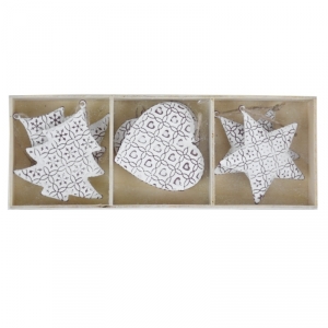 Vianočné kovové ozdoby biele (box 6ks) 