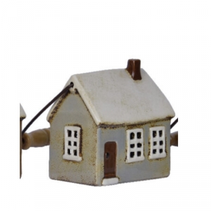 Vianočný lampáš keramický domček sivý