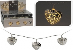 Vianočné osvetlené svetelnie reťaze srdce strieborné 180cm