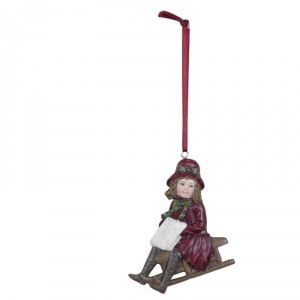 Vianočná ozdoba hločička na saniach 9x9cm