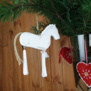 Vianočná ozdoba koník biely 16x31x2,5cm