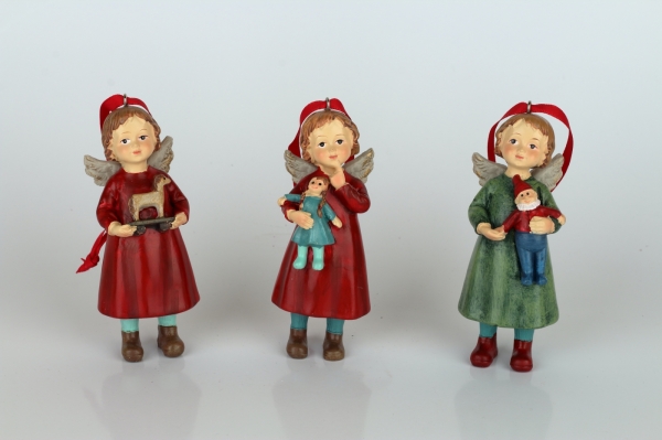 Vianočná ozdoba na stromček anjelik s bábikou 4x10x4cm