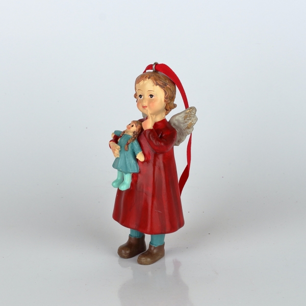 Vianočná ozdoba na stromček anjelik s bábikou 4x10x4cm
