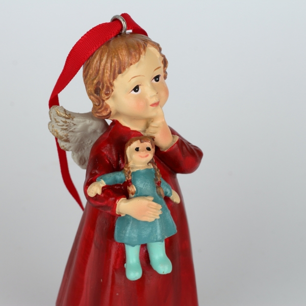 Vianočná ozdoba na stromček anjelik s bábikou 4x10x4cm