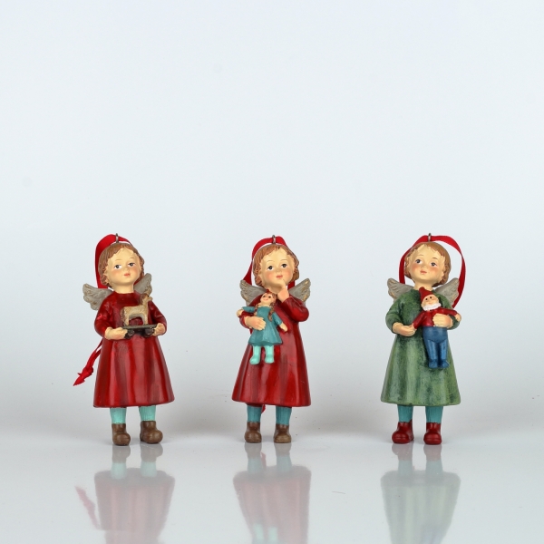 Vianočná ozdoba na stromček anjelik s bábikou 4x10x4cm