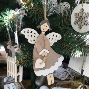 Vianočná ozdoba na stromček závesný anjel hnedý 9x15,5x1cm