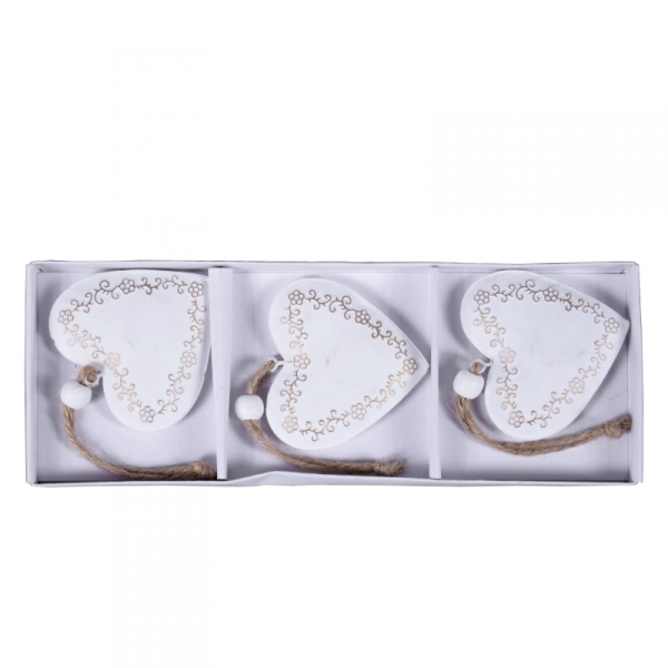 Vianočná ozdoba srdce kovové zdobenésada 3ks