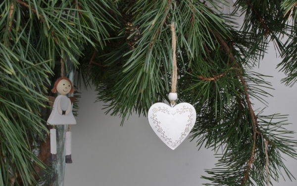 Vianočná ozdoba srdce kovové zdobenésada 3ks