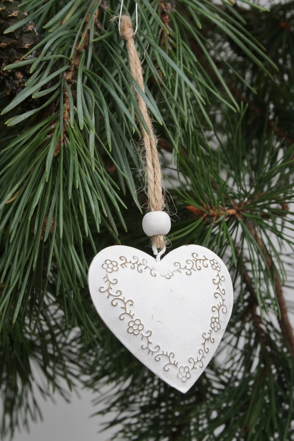 Vianočná ozdoba srdce kovové zdobenésada 3ks