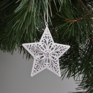 Vianočná ozdoba vločka biela 9cm