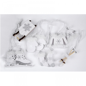 Vianočné ozdoby drevené biele zimné set 7 ks