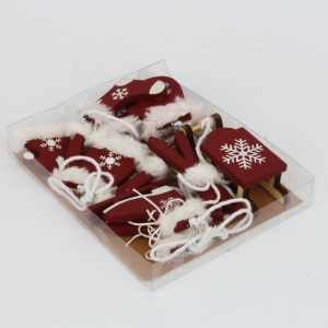 Vianočné ozdoby drevené červené zimné set 7ks