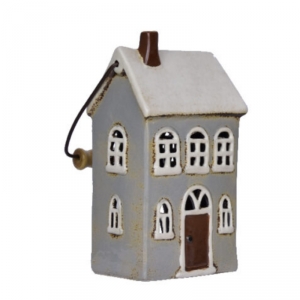 Vianočný svietnik domček s rukoväťou šedý