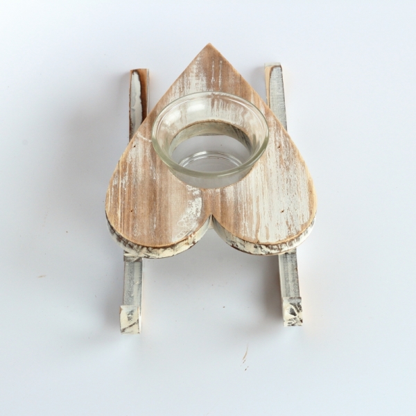 Vianočný svietnik na čajovú sviečku srdce 22cm