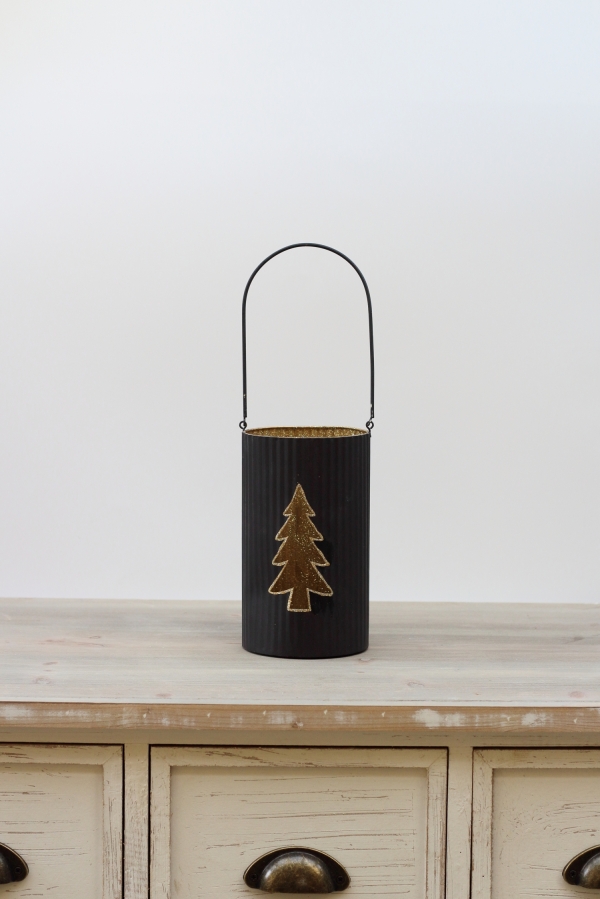 Vianočný svietnik so stromčekom 19cm, čierno-zlatý