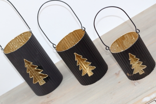 Vianočný svietnik so stromčekom 19cm, čierno-zlatý