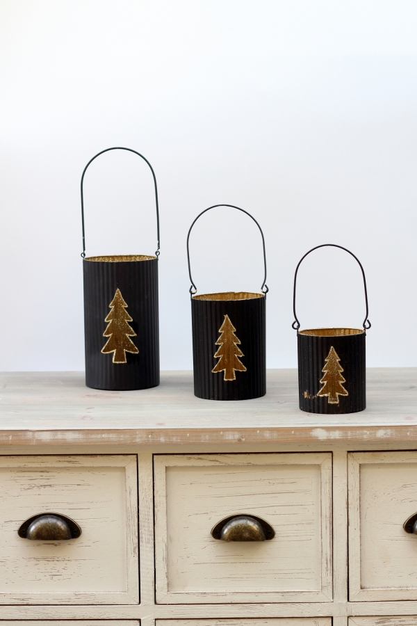 Vianočný svietnik so stromčekom 19cm, čierno-zlatý