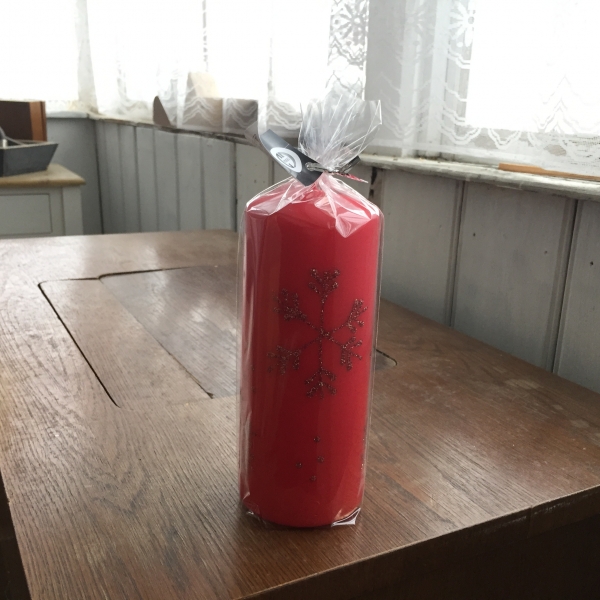 Vianočné sviečky snehová vločka valec červený 7x18cm