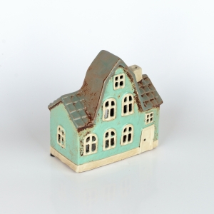 Vianočný svietiaci domček 5,5x17x8,5 cm azúrovo modrý