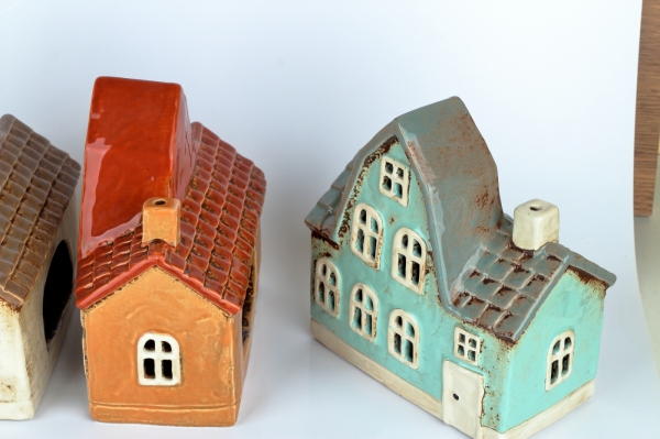 Vianočný svietiaci domček 5,5x17x8,5 cm azúrovo modrý