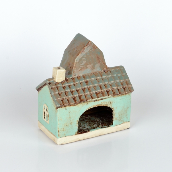 Vianočný svietiaci domček 5,5x17x8,5 cm azúrovo modrý