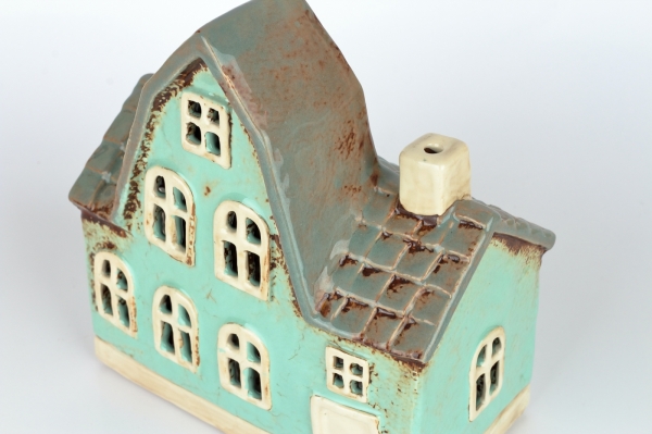 Vianočný svietiaci domček 5,5x17x8,5 cm azúrovo modrý