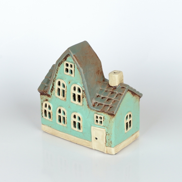 Vianočný svietiaci domček 5,5x17x8,5 cm azúrovo modrý