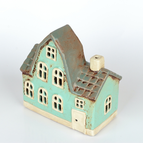 Vianočný svietiaci domček 5,5x17x8,5 cm azúrovo modrý