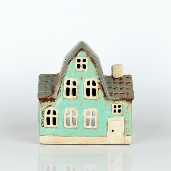 Vianočný svietiaci domček 5,5x17x8,5 cm azúrovo modrý