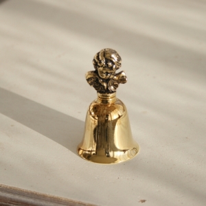 Vianočný zvonček pozlátený s hlavou anjela 7cm