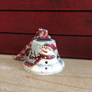 Vianočný zvonček so snehuliakom 6,5x6cm biely