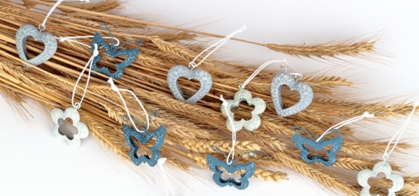 Veľkonočné závesné dekorácie kovové sivé 12ks