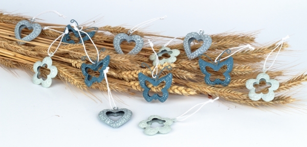 Veľkonočné závesné dekorácie kovové sivé 12ks