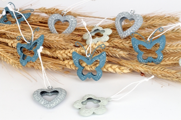 Veľkonočné závesné dekorácie kovové sivé 12ks