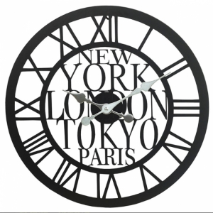 Veľké nástenné hodiny kovové svetová mesta 50cm
