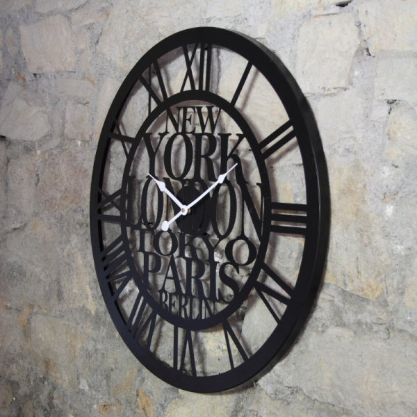 Veľké nástenné hodiny kovové svetová mesta 50cm