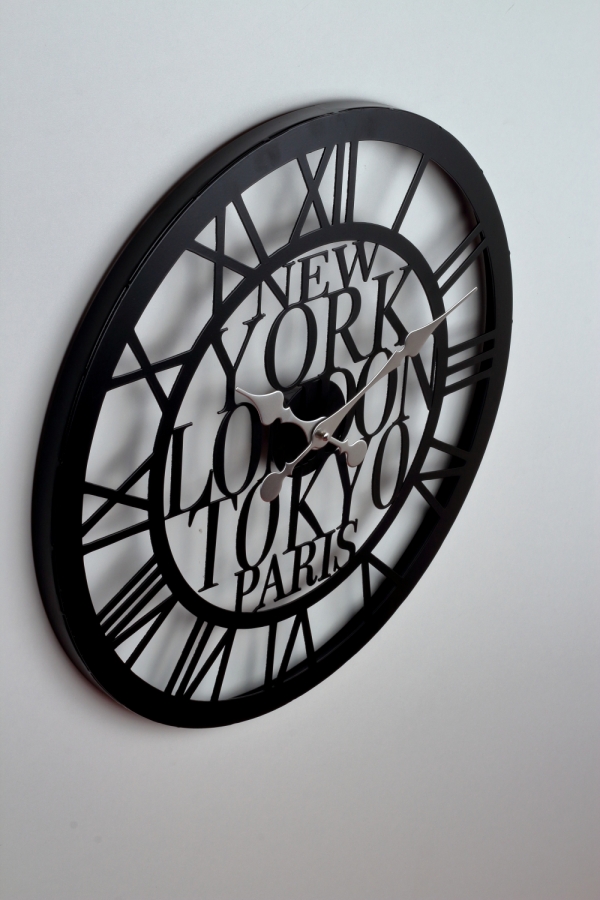 Veľké nástenné hodiny kovové svetová mesta 50cm