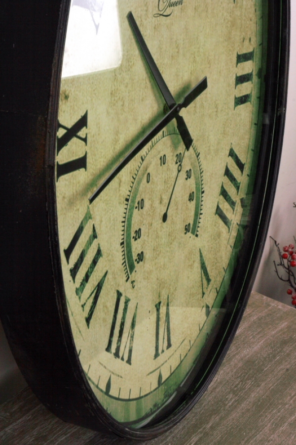 Veľké nástenné hodiny s rímskymi číslami a teplomerom 92cm