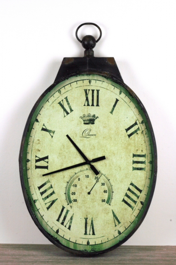 Veľké nástenné hodiny s rímskymi číslami a teplomerom 92cm