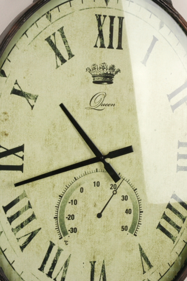 Veľké nástenné hodiny s rímskymi číslami a teplomerom 92cm