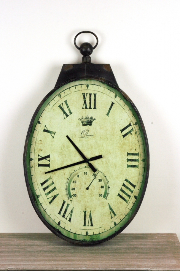 Veľké nástenné hodiny s rímskymi číslami a teplomerom 92cm