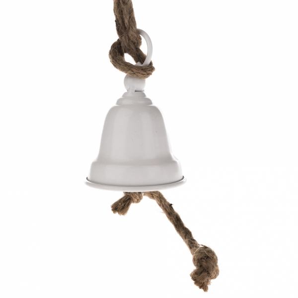 Velký kovový zvon na zavesenie biely 18x28cm